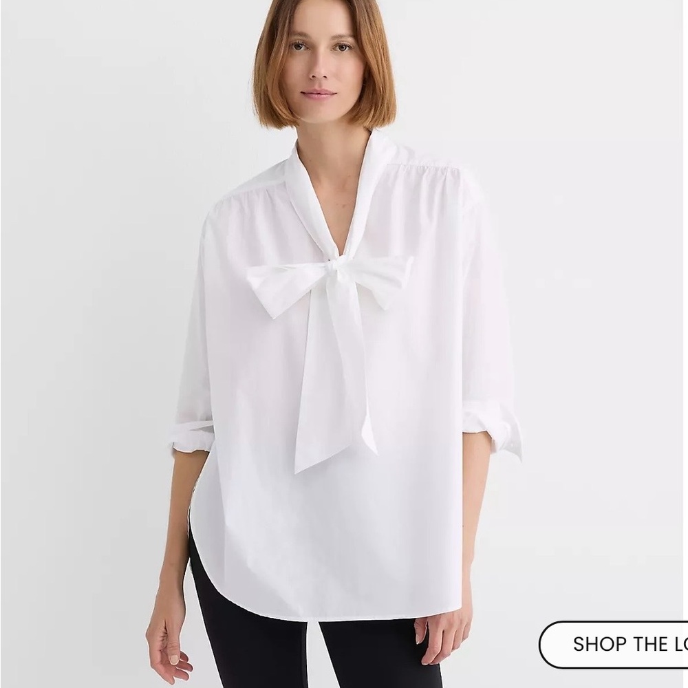 NWT LOFT White Bow Poplin Tunic Blouse - Picture 1 of 8